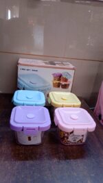 Plastic Food Storage Containers with Lid (4 Pcs Set / 500 ML) - Full Detail by Nari Haat, Indian ethnic wear, women c...