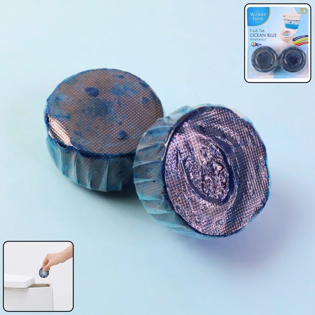 Ocean blue toilet cleaner flush tab
