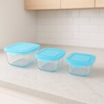 Premium Quality 3-Piece Square Glass Food Storage Container / Bowl Set - Front View by Nari Haat, Indian ethnic wear,...