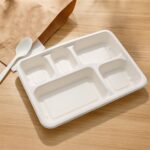 5-Compartment Rectangle Lunch Compostable Bagasse Plate – 10 Pcs Pack - Neckline Detail by Nari Haat, Indian ethnic...