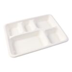 5-Compartment Rectangle Lunch Compostable Bagasse Plate – 10 Pcs Pack - Sleeve Design by Nari Haat, Indian ethnic w...