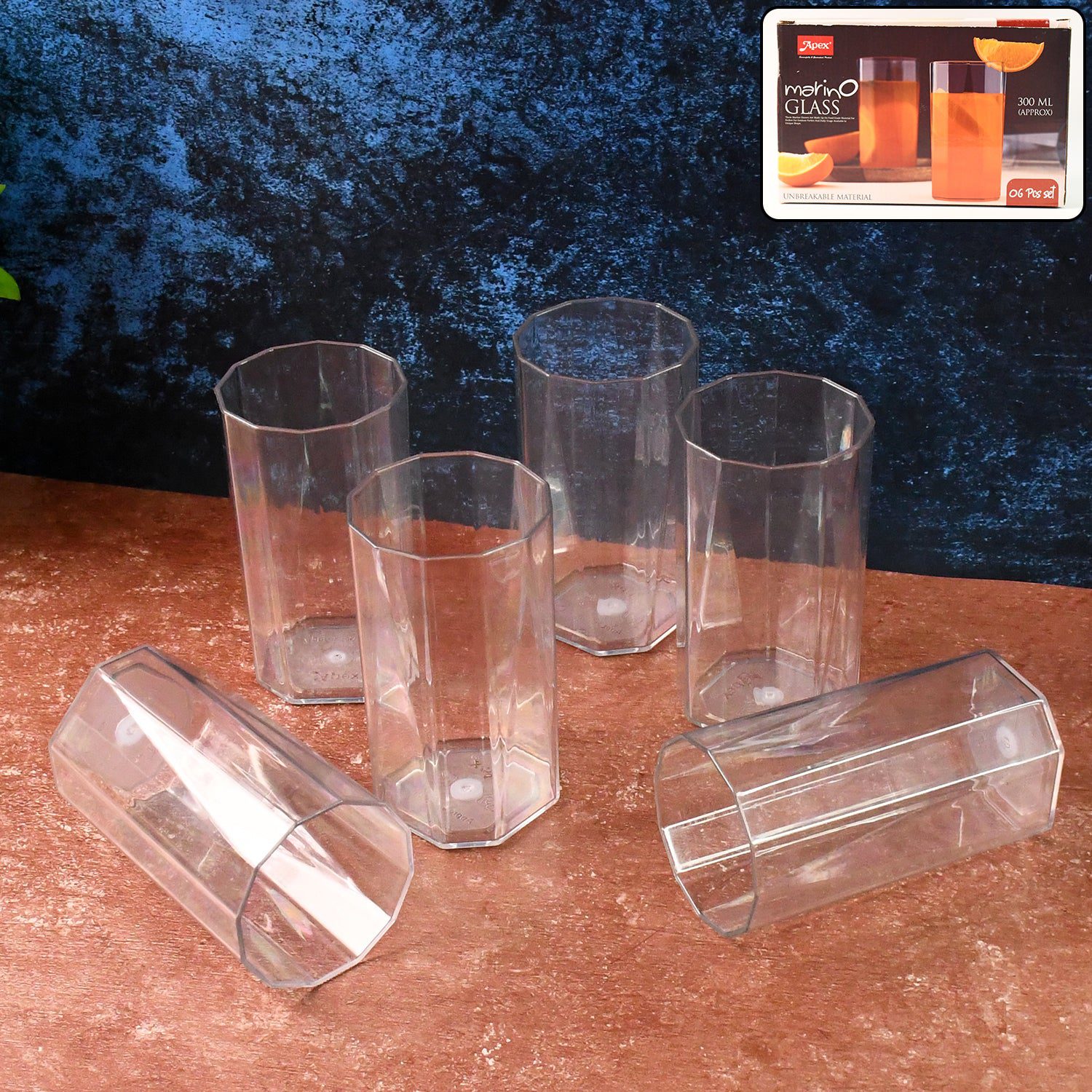glass-02_006c7170-ee3a-493d-af70-b1c4c5b69f11.jpg Apex Merino N’ Glass Unbreakable Plastic Drinking Glass Set (6Pc/300ml) Approx - Front View by Nari Haat, Indian et...