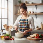 Cotton Checkered Kitchen Apron with Front Pocket (1 Pc) - Neckline Detail by Nari Haat, Indian ethnic wear, women clo...