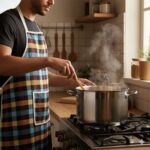 Cotton Checkered Kitchen Apron with Front Pocket (1 Pc) - Closeup Embroidery by Nari Haat, Indian ethnic wear, women ...