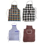 Cotton Checkered Kitchen Apron with Front Pocket (1 Pc) - Sleeve Design by Nari Haat, Indian ethnic wear, women cloth...