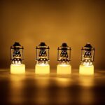 Mini Lantern-Style Flameless LED Tealights - (4 Pc) - Closeup Embroidery by Nari Haat, Indian ethnic wear, women clot...