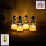 Mini Lantern-Style Flameless LED Tealights - (4 Pc) - Front View by Nari Haat, Indian ethnic wear, women clothing, de...