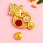 Traditional Golden Lord Ganesha Kumkum Dish  (1 Pc) - Neckline Detail by Nari Haat, Indian ethnic wear, women clothin...