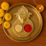 Traditional Golden Lord Ganesha Kumkum Dish  (1 Pc) - Fabric Detail by Nari Haat, Indian ethnic wear, women clothing,...