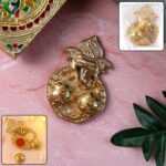 Traditional Golden Lord Ganesha Kumkum Dish  (1 Pc) - Front View by Nari Haat, Indian ethnic wear, women clothing, de...