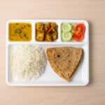 Plastic 4-Compartment Rectangular Meal Serving Tray / Plate (1 Pc / White) - Neckline Detail by Nari Haat, Indian eth...