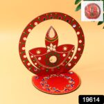 Handcrafted Wooden Decorative Diya Stand (1 Pc) - With Dupatta by Nari Haat, Indian ethnic wear, women clothing, desi...
