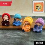 Decorative Resin Monk Buddha Showpiece Set of 4 with Traditional Straw Hats - With Dupatta by Nari Haat, Indian ethni...