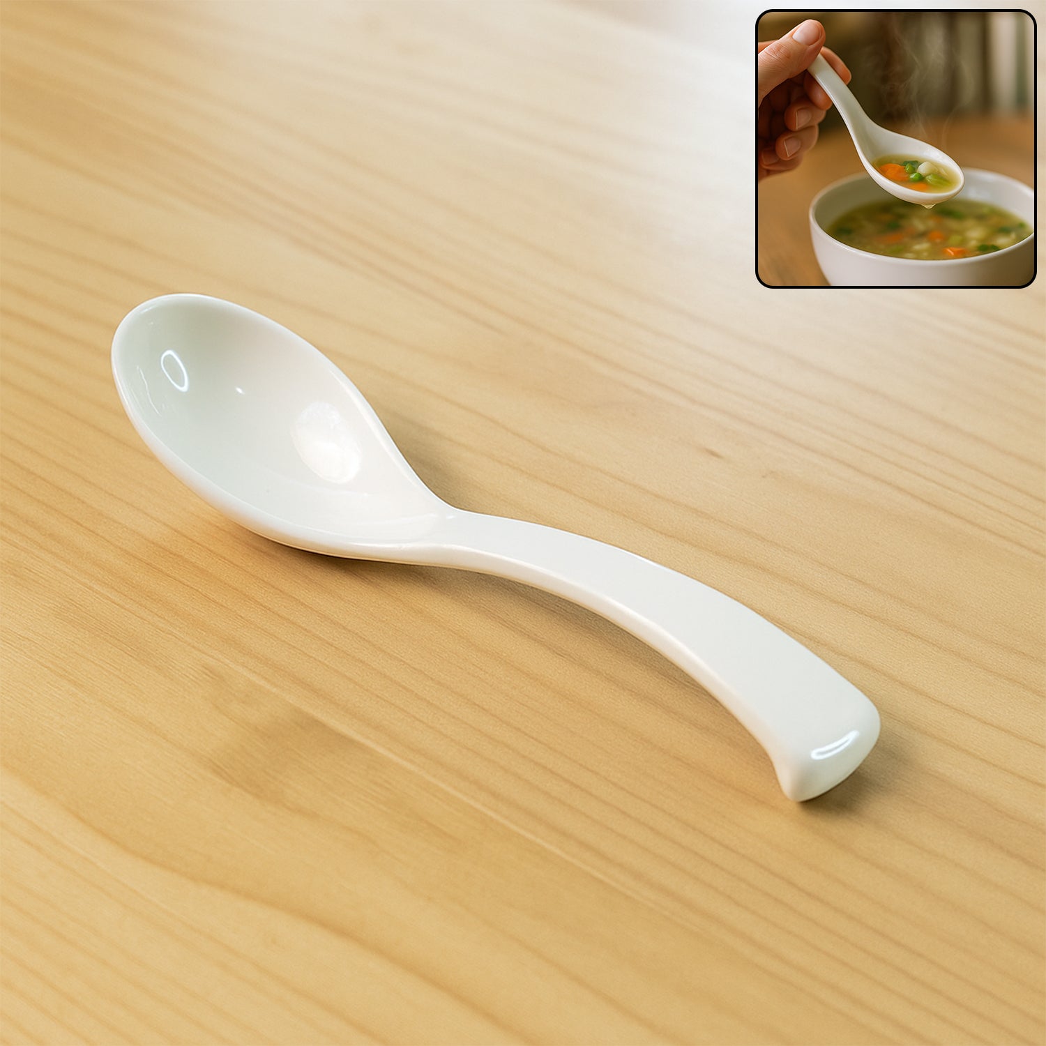 soupspoon1-WOSKU-01.jpg Plastic Soup Spoon – Deep Bowl (1 Pc / White) - Front View by Nari Haat, Indian ethnic wear, women clothing, design...