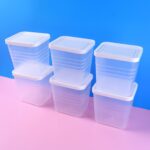 Transparent Square Plastic Food Storage Container Set (6 Pc) - Front View by Nari Haat, Indian ethnic wear, women clo...