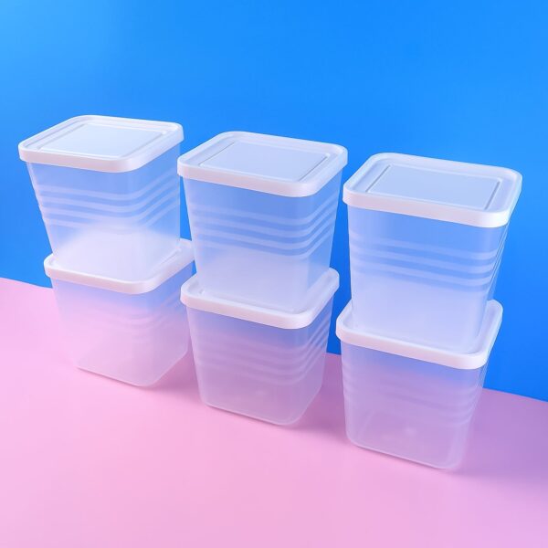 Transparent Square Plastic Food Storage Container Set (6 Pc) - Front View by Nari Haat, Indian ethnic wear, women clo...