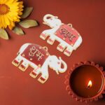 Shubh Labh Elephant Decorative Wall Hangings (2 Pc) - Closeup Embroidery by Nari Haat, Indian ethnic wear, women clot...