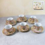 Premium Floral Porcelain Tea Cup and Saucer Set (12 Pc Set) - Front View by Nari Haat, Indian ethnic wear, women clot...