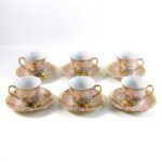 Premium Floral Porcelain Tea Cup and Saucer Set (12 Pc Set) - Fabric Detail by Nari Haat, Indian ethnic wear, women c...