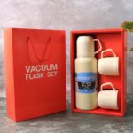 White Vacuum Flask Set – Stainless Steel Thermos with 3 Cups, Approx 500ml - Back View by Nari Haat, Indian ethnic ...
