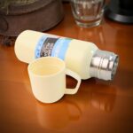 White Vacuum Flask Set – Stainless Steel Thermos with 3 Cups, Approx 500ml - Neckline Detail by Nari Haat, Indian e...