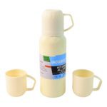 White Vacuum Flask Set – Stainless Steel Thermos with 3 Cups, Approx 500ml - Sleeve Design by Nari Haat, Indian eth...