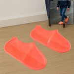 Orange Non-Slip Silicone Rain Reusable Anti skid Waterproof Fordable (1 Pair) - Front View by Nari Haat, Indian ethni...