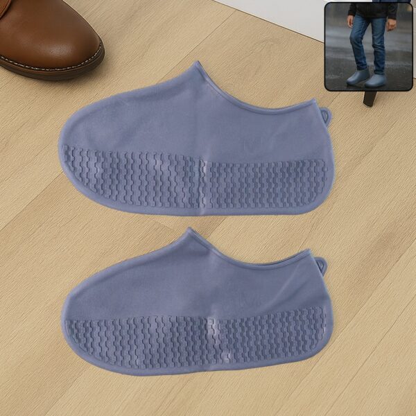Grey Non-Slip Silicone Rain Reusable Anti skid Waterproof Fordable Boot (1 Pair) - Front View by Nari Haat, Indian et...