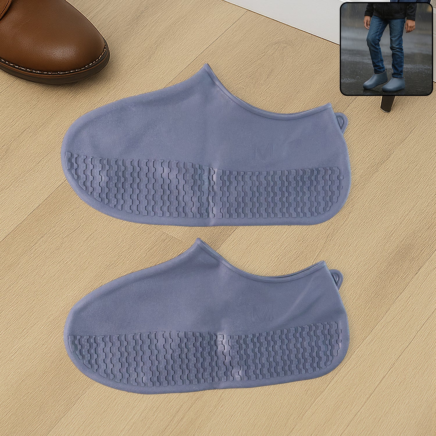 waterproof-shoe-cover01_b74b0527-4090-458f-b086-c5b2a83bced6.jpg Grey Non-Slip Silicone Rain Reusable Anti skid Waterproof Fordable Boot (1 Pair) - Front View by Nari Haat, Indian et...