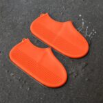 Orange Non-Slip Silicone Rain Reusable Anti skid Waterproof Fordable (1 Pair) - Closeup Embroidery by Nari Haat, Indi...
