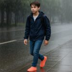 Orange Non-Slip Silicone Rain Reusable Anti skid Waterproof Fordable (1 Pair) - Back View by Nari Haat, Indian ethnic...