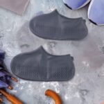 Grey Non-Slip Silicone Rain Reusable Anti skid Waterproof Fordable Boot (1 Pair) - Neckline Detail by Nari Haat, Indi...