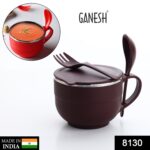 Noodles and Soup Bowl with Spoon Holder Stainless Steel Bowl Spoon Set - With Dupatta by Nari Haat, Indian ethnic wea...