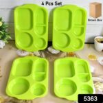 Unbreakable Plastic Food Plates / Biodegradable 5 Compartment Square Plate for Food - Image 2