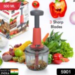Matte Finish Hand Press Chopper with 3 Blades for Easy Vegetable & Fruit Chopping - Image 2