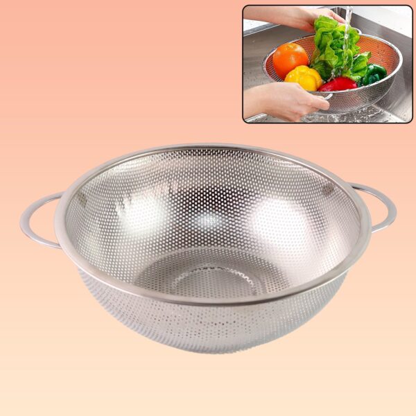 Stainless Steel Rice Vegetables Washing Bowl Strainer Collapsible Strainer. - Front View by Nari Haat, Indian ethnic ...