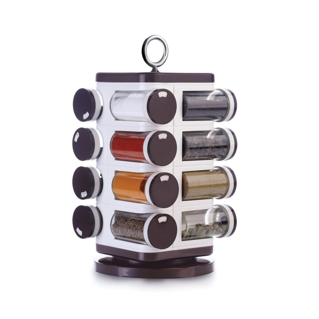 Ganesh 16-piece revolving plastic spice rack with dispensers