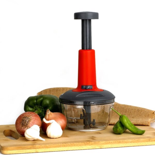Matte Finish Hand Press Chopper with 3 Blades for Easy Vegetable & Fruit Chopping