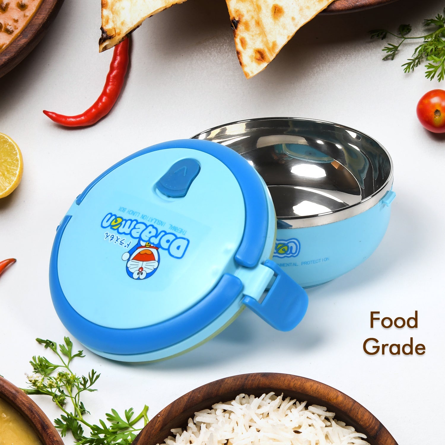 02_7f676e2e-cedc-4719-995a-608271ef6b34.jpg Single Layer Doraemon Steel Lunch Box – Premium Lunch Box for Office & School - Front View by Nari Haat, Indian eth...