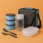 All-in-One Lunch Box with Fabric Bag for Office & School - Sleeve Design by Nari Haat, Indian ethnic wear, women clot...