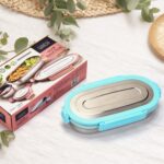 Ganesh Stainless Steel Lunch Box & Container Set of 2 - Neckline Detail by Nari Haat, Indian ethnic wear, women cloth...