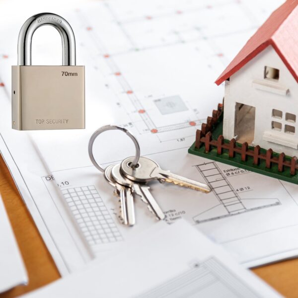 Heavy Steel Premium Square Padlock 70mm with 4 Keys  Hardened Shackle for Doors - Front View by Nari Haat, Indian eth...