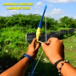 Plastic Archery Bow Arrow Toy Set with single knife and 3pc Arrow and Target Board - Neckline Detail by Nari Haat, In...