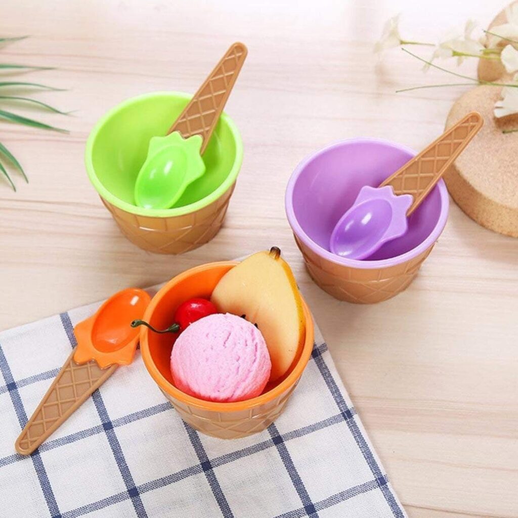 2-unit ice cream waffle bowl set with spoons
