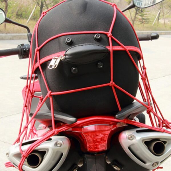 Heavy-Duty Elastic Bungee Cargo Net Mesh Holder - 4 Adjustable Hooks for Motorcycle - Front View by Nari Haat, Indian...