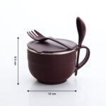 Noodles and Soup Bowl with Spoon Holder Stainless Steel Bowl Spoon Set - Fabric Detail by Nari Haat, Indian ethnic we...