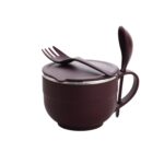 Noodles and Soup Bowl with Spoon Holder Stainless Steel Bowl Spoon Set - Sleeve Design by Nari Haat, Indian ethnic we...