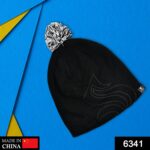 Men's and Women's Skull Slouchy Winter Woolen Knitted Black Inside Fur Beanie Cap. - With Dupatta by Nari Haat, India...