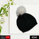 Men's and Women's Skull Slouchy Winter Woolen Knitted Black Inside Fur Beanie Cap - With Dupatta by Nari Haat, Indian...