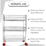 3-Tier Stainless Steel Kitchen Trolley - Sleeve Design by Nari Haat, Indian ethnic wear, women clothing, designer suit